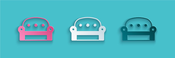 剪纸沙发图标孤立在蓝色背景图片下载