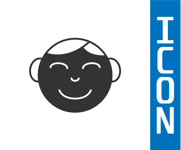 灰色的快乐小男孩头上的图标孤立在白色上图片下载