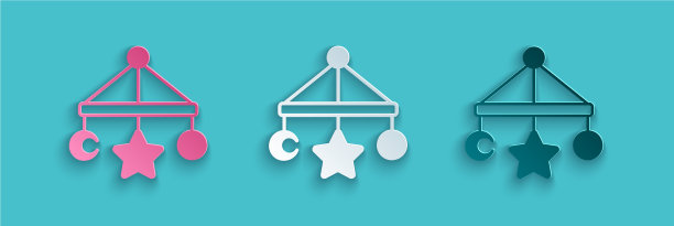 剪纸婴儿床挂玩具图标孤立图片下载