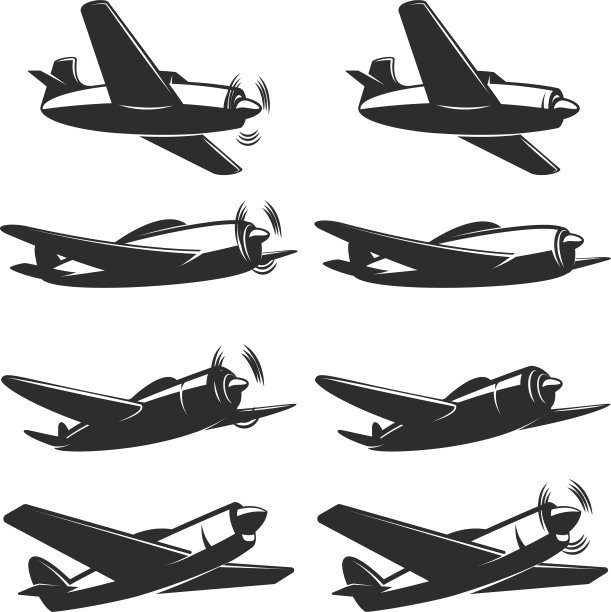 设置复古飞机图标的设计元素图片下载