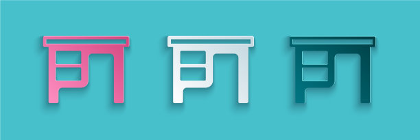 剪纸办公室桌上的图标孤立在蓝色图片下载