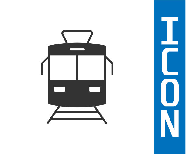 灰色的电车和铁路图标隔离在白色上图片下载
