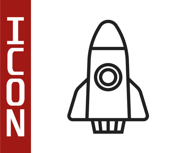 黑线火箭船图标孤立在白色图片下载