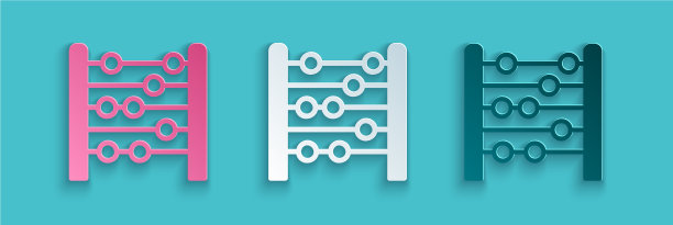 剪纸算盘图标孤立在蓝色背景图片下载