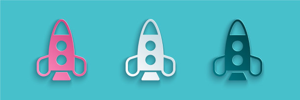 剪纸火箭飞船玩具图标孤立在蓝色图片下载