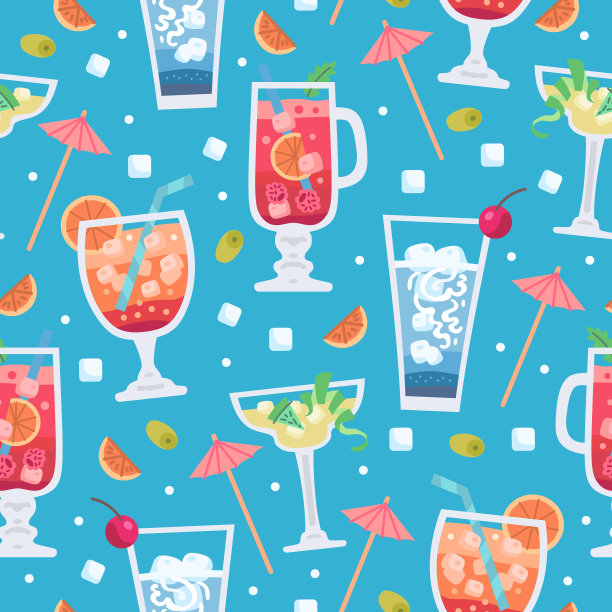 复古酒精水果饮料无缝模式图片下载