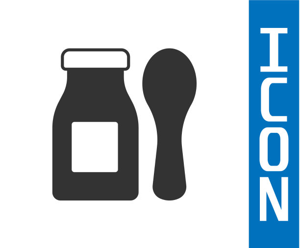 Grey喝着带有勺子图标的酸奶图片下载