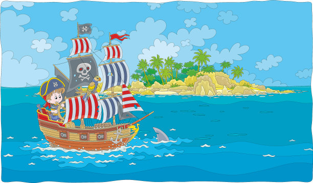 小男孩在玩具帆船上当海盗图片下载