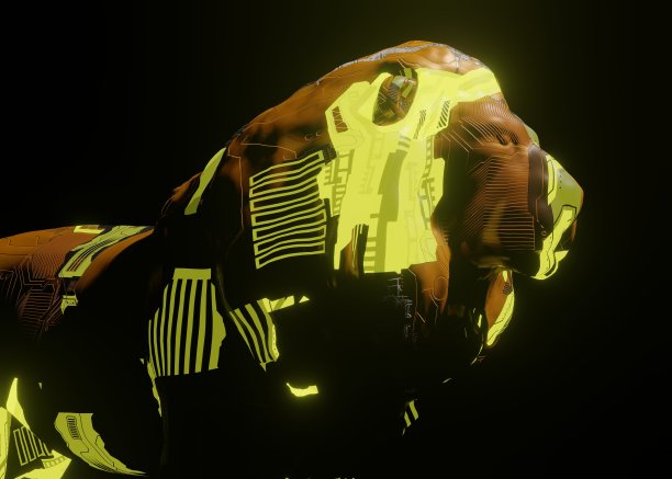 3d渲染的未来机械狮子在黑暗的背景图片下载