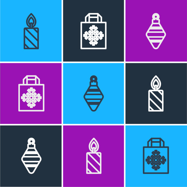 设置线燃烧蜡烛圣诞球和图片下载