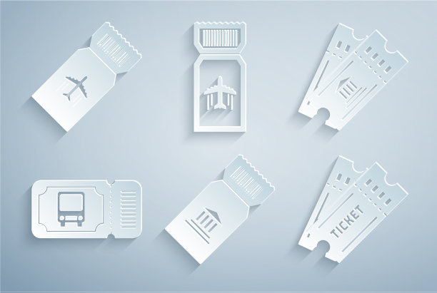 设置博物馆票、巴士票、航空公司和图标图片下载