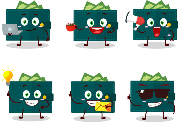 各种类型的绿色钱包卡通人物图片下载