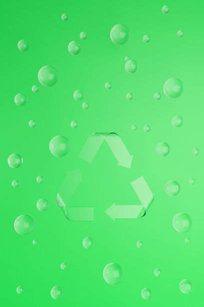 绿色背景上用玻璃球标出“减少、再利用、回收”。3d渲染生态插图。图片下载