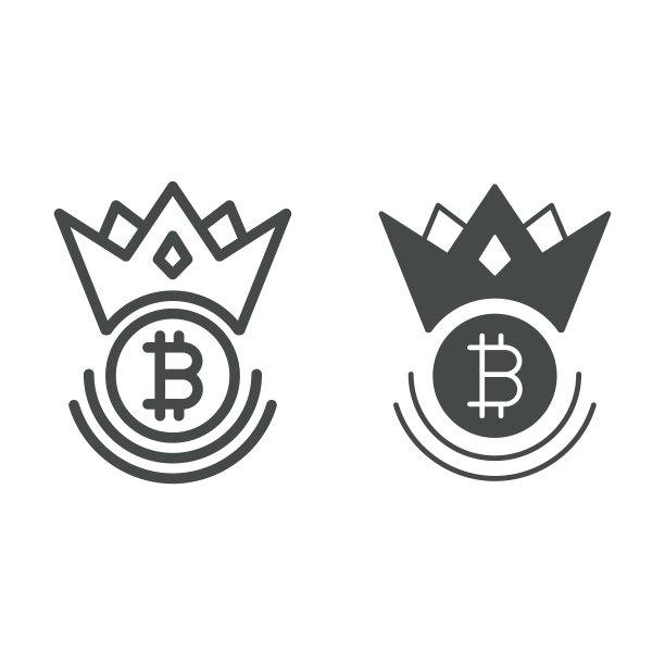 皇冠线条中的比特币标志，加密货币概念，白色背景上的BTC国王矢量符号，用于移动概念和网页设计的轮廓样式图标。矢量图形图片下载