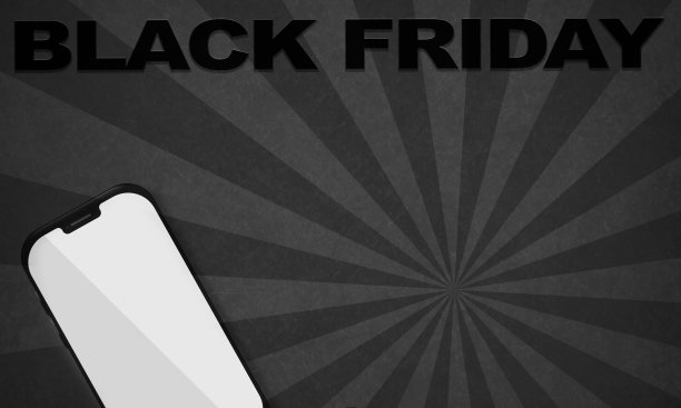 用手机做的插图，复古的黑色背景，黑色的“黑色星期五”标志下。图片下载