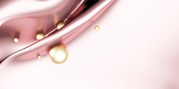 闪亮的粉红色金丝与金珍珠闪闪发光的表面3D插图图片下载