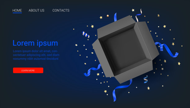 黑色打开的礼品盒上有彩纸网横幅图片下载