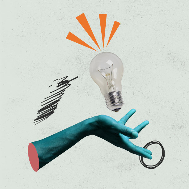 当代艺术拼贴的人的手和灯泡图片下载