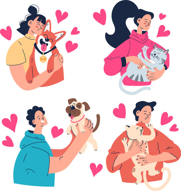 男人女人的主人拥抱他们的狗猫宠物图片下载
