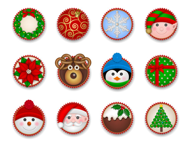 一套圣诞纸杯蛋糕。俯视图图片下载