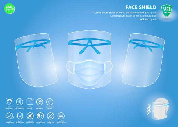 一套面罩医疗防护或便携式面罩防水或个人防护装备的概念医疗包。每股收益向量图片下载