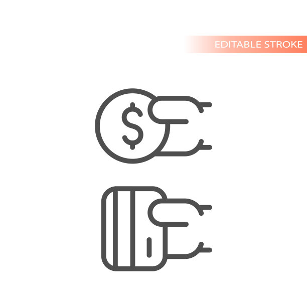 现金和信用卡支付线矢量图标图片下载