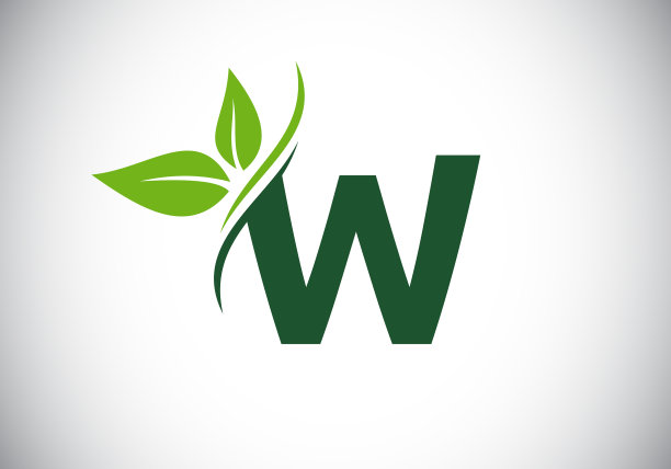 首字母组合字母与两叶绿色。图片下载