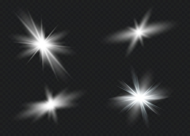发出光的效果。星星闪烁着光芒，太阳。图片下载