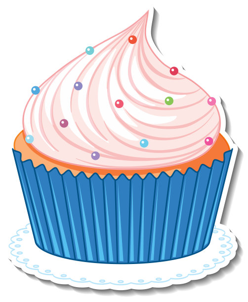 白色背景上有糖屑贴纸的纸杯蛋糕图片下载