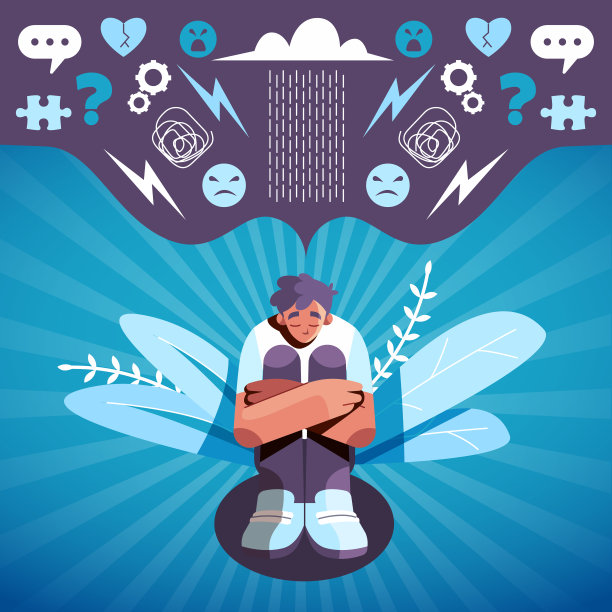 有心理健康问题的人的平面插图向量插图图片下载