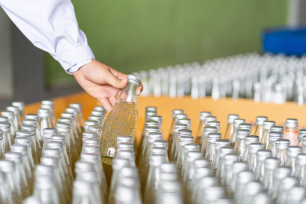 在饮料厂，男工厂工人在装运前用货架托盘包裹的水果检查罗勒种子产品。检验质量控制图片下载