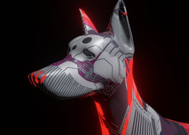 3d渲染插图的未来机械狗在一个黑暗的背景图片下载