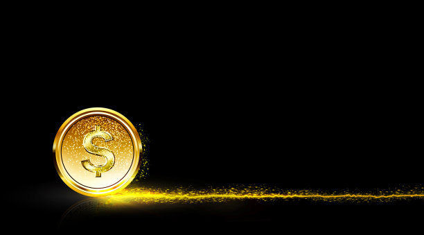 金币3d数字货币悬浮商业横幅网。金色的火花滚动的道路与复制空间在黑暗的背景-股票市场概念图片下载