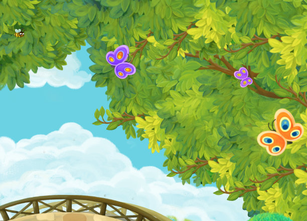 带有公园或森林和灿烂阳光插图的卡通场景图片下载