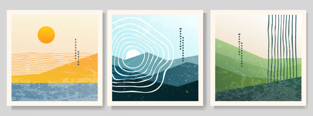 矢量插图。包豪斯。世纪中期的现代图形。70年代复古时髦的图形。枯燥乏味的纹理。极简主义景观。抽象的形状。网页横幅，社交媒体模板的设计元素图片下载