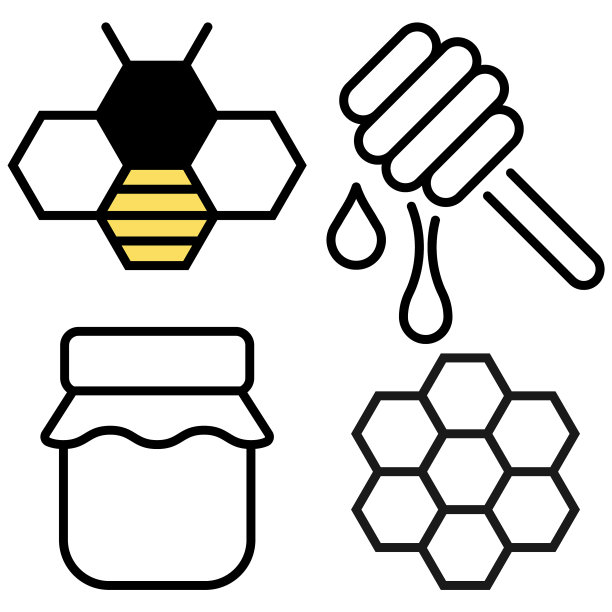 蜂蜜标志黑色细线图标集图片下载