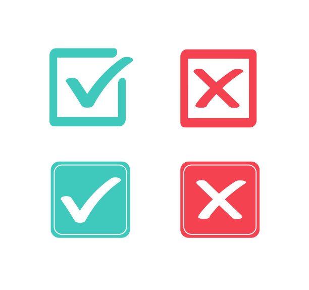 真和假平面图标。绿色复选标记和红色十字图标。是或否符号。矢量图图片下载