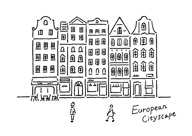 欧洲城市风景笔画图片下载