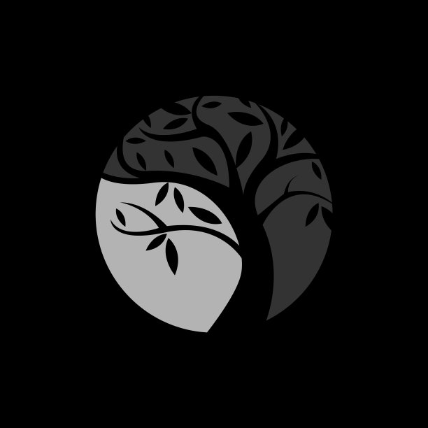 剪影树标志上的圆圈设计图片下载