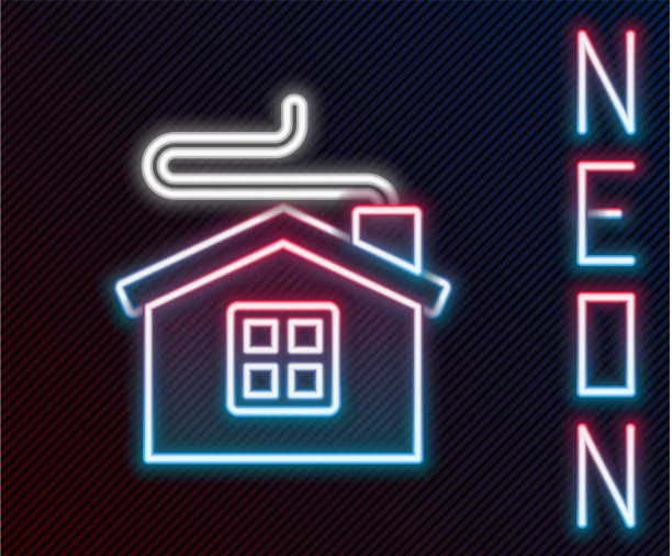 发光的霓虹灯线圣诞快乐的房子图标图片下载