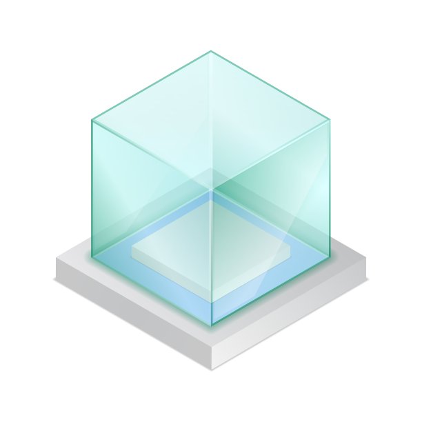 等角矢量插图空玻璃立方体孤立在白色背景。现实玻璃显示框图标。现代透明玻璃橱窗。透明亚克力、塑料或有机玻璃陈列柜。图片下载