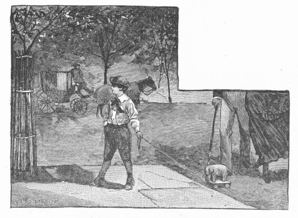 男孩拉玩具大象，维多利亚，19世纪，古董，复制空间图片下载