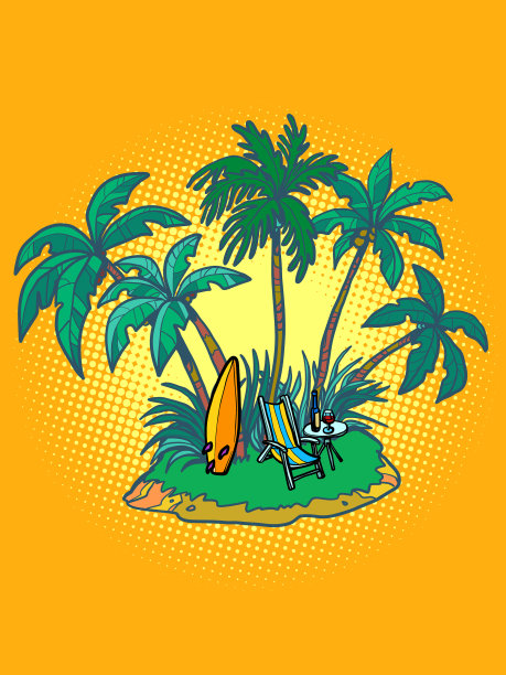 一个带伞和阳光躺椅的热带岛屿图片下载