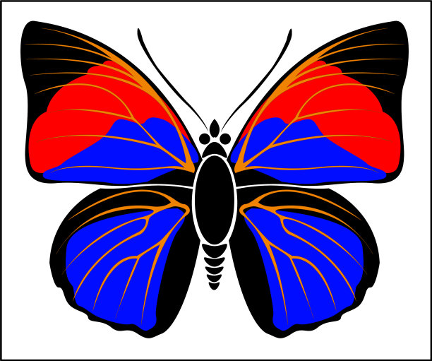 黑、红、蓝色的叶翼蝶图片下载