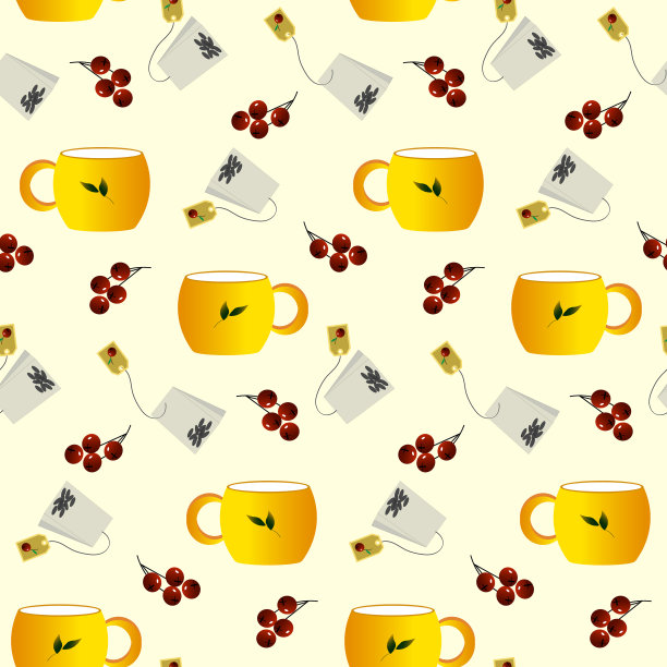 图案有一个黄色的杯子和一个红色的浆果和茶图片下载