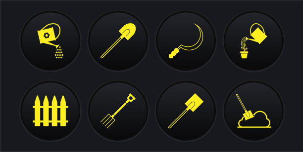 设置花园围栏，浇水罐，干草叉，铲子图片下载