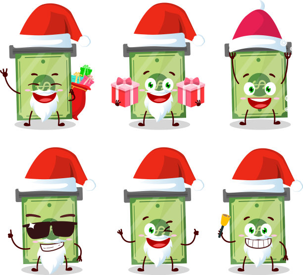 圣诞老人的表情符号与金钱插槽卡通图片下载