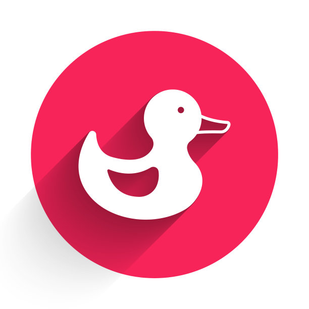 白色橡皮鸭图标与长影子隔离图片下载