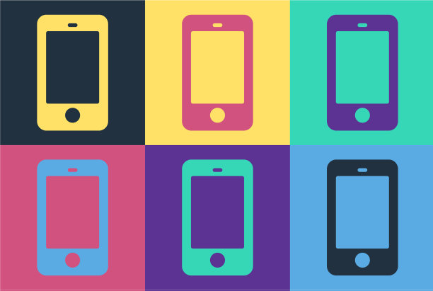 流行艺术智能手机手机图标孤立上图片下载