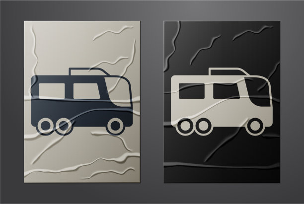 白色巴士图标孤立在皱巴巴的纸图片下载